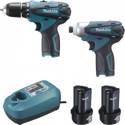 PERCEUSE VISSEUSE MAKITA 10,8V LI-LON + VISSEUSE CHOC + 2 BATTERIES LCT204J