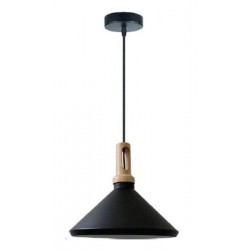 SUSPENSION ABATJOUR ALU NOIR E27 MAX 60W BOIS CLAIR/ALU MAT