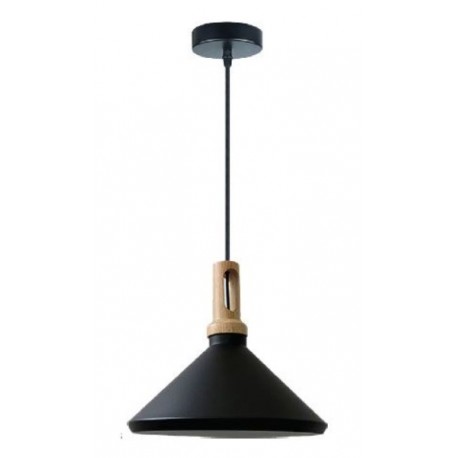 SUSPENSION ABATJOUR ALU NOIR E27 MAX 60W BOIS CLAIR/ALU MAT