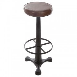 TABOURET DE BAR CUIR TOBIAS MARRON