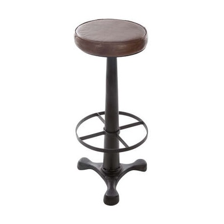 TABOURET DE BAR CUIR TOBIAS MARRON