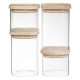 BOCAL VERRE+BOIS HERMET SET 4PIECES