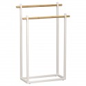 PORTE SERVIETTES METAL BLANC STRUCTURE RECTANGULAIRE BARRES EN BAMBOU