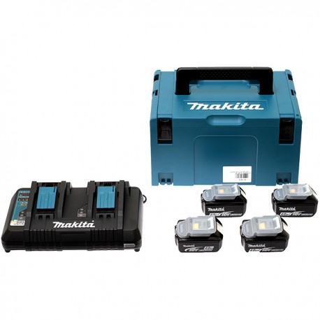 PACK 4 BATTERIES MAKITA 6AH 18V + CHARGEUR DOUBLE 198091-4