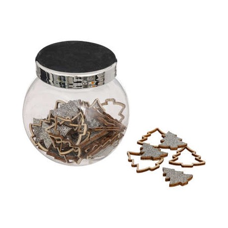 ACCESSOIRE BOCAL FORME BOIS EN SAPIN PAILLETTES 12PIECES