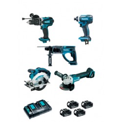 PACK OUTILLAGE MAKITA DLX5039PTJ 18V 5AH 4BATTERIES + CHARGEUR DOUBLE