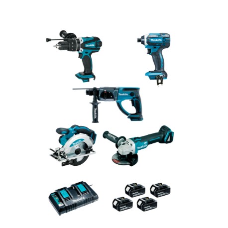 PACK OUTILLAGE MAKITA DLX5039PTJ 18V 5AH 4BATTERIES + CHARGEUR DOUBLE