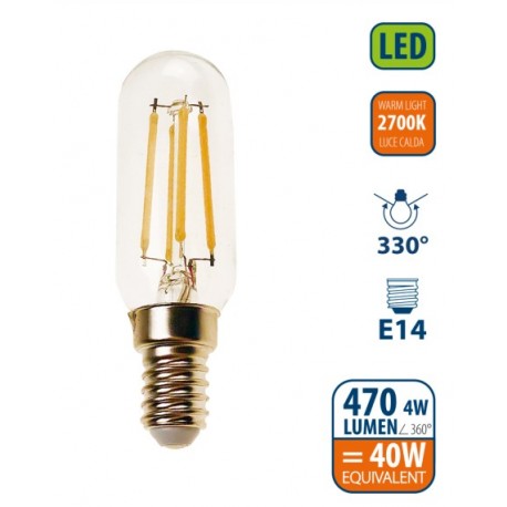 AMPOULE A LED TUBULAIRE T25 230V 4W 470LUMENS 2700KELVIN E14
