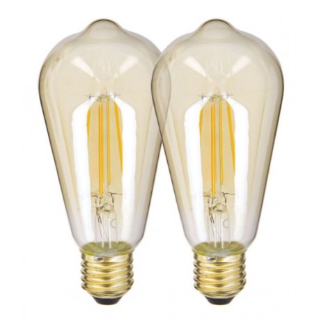 AMPOULE FILAMENT LED ST64 E27 AMBRE 800 LUMENS 1800KELVIN 8W 2PIECES