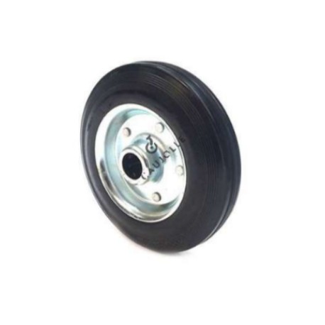 ROUE CAOUTCHOUC JANTE TOLE MANUTENTION 300MM AXE 25MM CHARGE 200KG