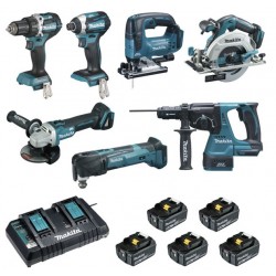 PACK OUTILLAGE MAKITA DLX7014PTJ 18V 5AH 5BATTERIES + CHARGEUR DOUBLE