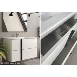 CAISSON DE MEUBLE SUSPENDU FELIX 800 LAQUE BLANC + MIROIR + VASQUE CERAMIQUE