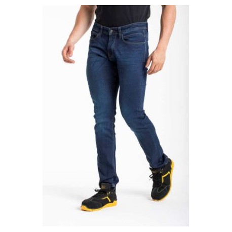 PANTALON JEANS WORK0 STONE BROSSE BLEU COUPE DROITE AJUSTEE